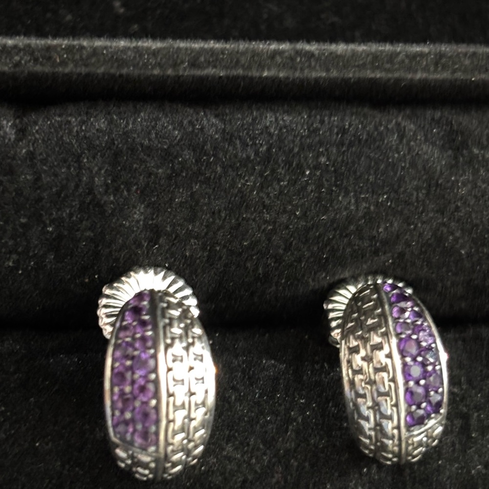 John Hardy Silver and Amethyst boxchain huggie  Earrings half hoop